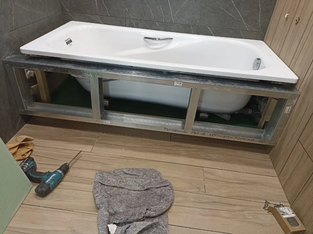 Установка экрана под ванну — каркас под облицовку гипсокартоном