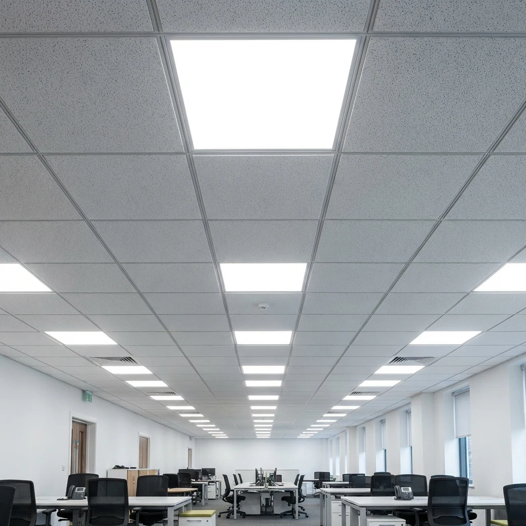 Установка светильника Армстронг — LED-панели в подвесном потолке офиса
